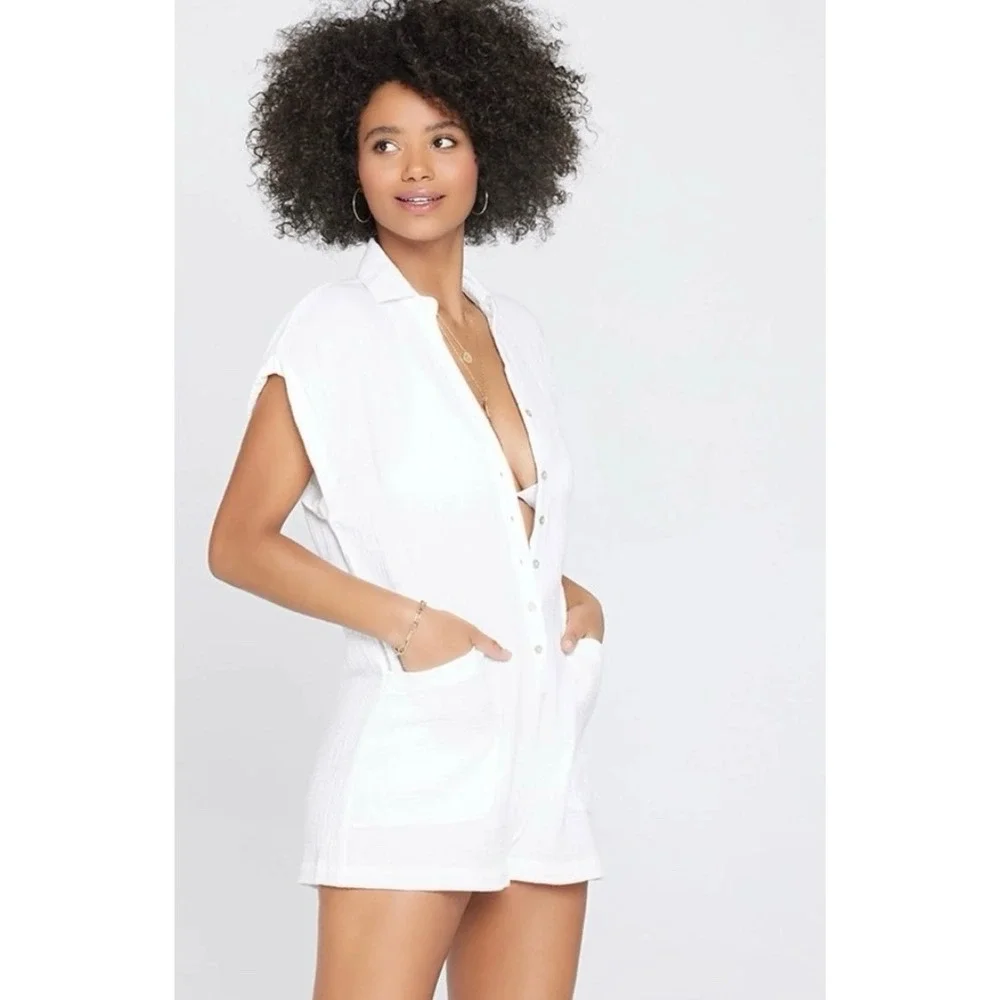 L*Space Mika Romper S White Gauze Cotton Cover Up Beach Vacation Resort